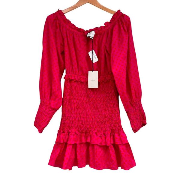 NWT Alexis Marilena Dress Size M Smocked Polka Dot Off-Shoulder Pink Orange Dots - Picture 5 of 8